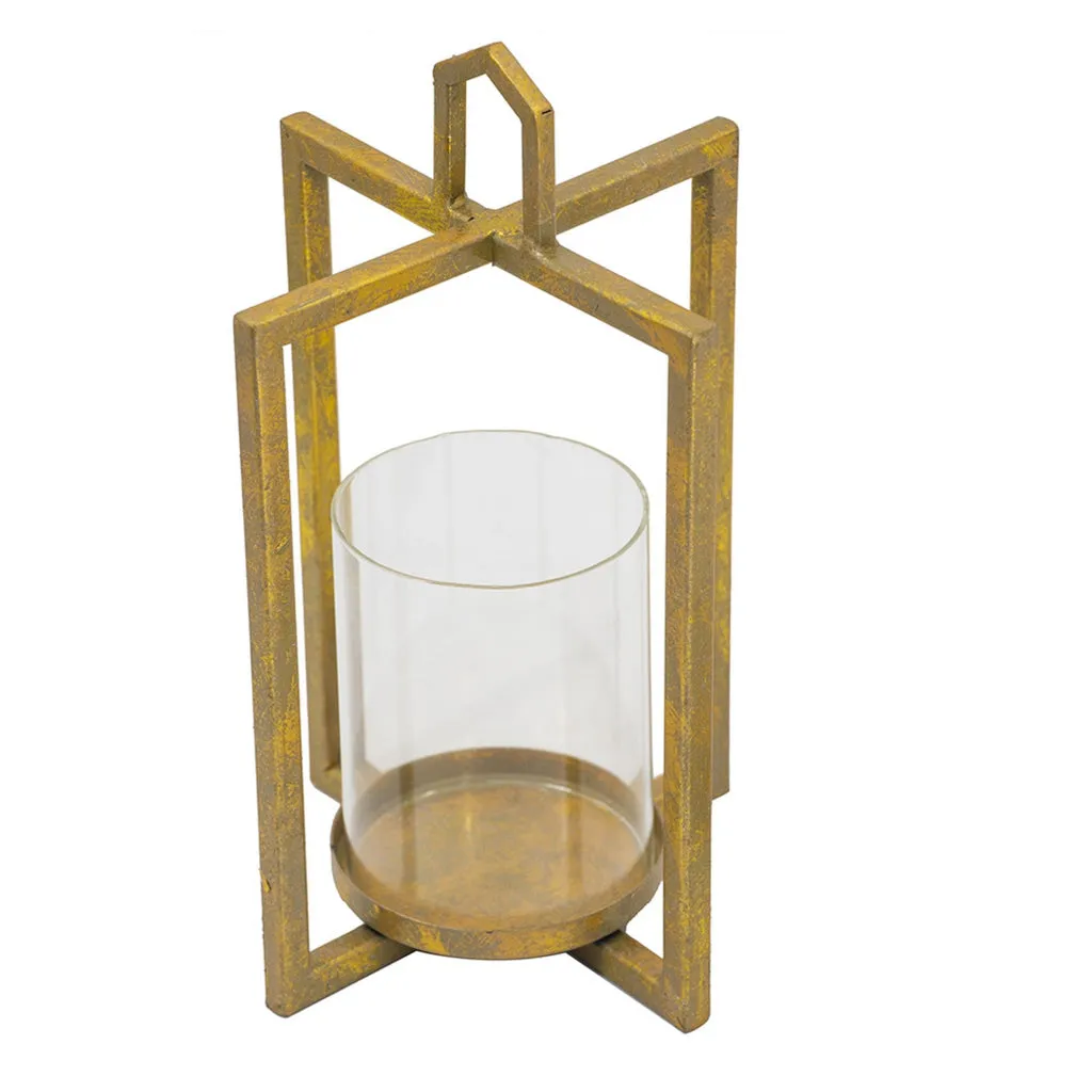 19, 15, 11 Inch Lanterns, Set of 3, Tea Light Glass Holders, Modern, Gold By Casagear Home