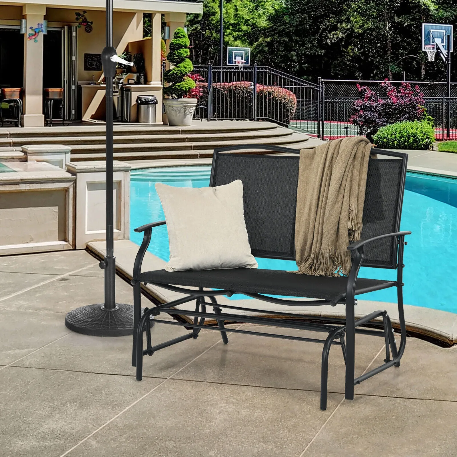 2-Person Patio Swing Glider Bench with Heavy-Duty Steel Frame-Black