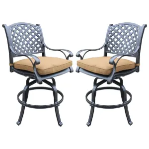 49 Inch Swivel Outdoor Patio Bar Stool, Set of 2, Brown By Casagear Home