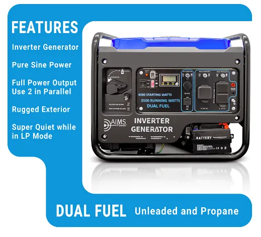 AIMS 3,800 Watt [Dual Fuel] Inverter Generator | Super Quiet, EPA compliant