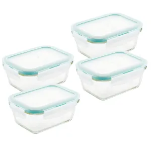 Airtight-Leakproof Borosilicate Glass 4-Piece 14-Oz. Rectangular Container Set