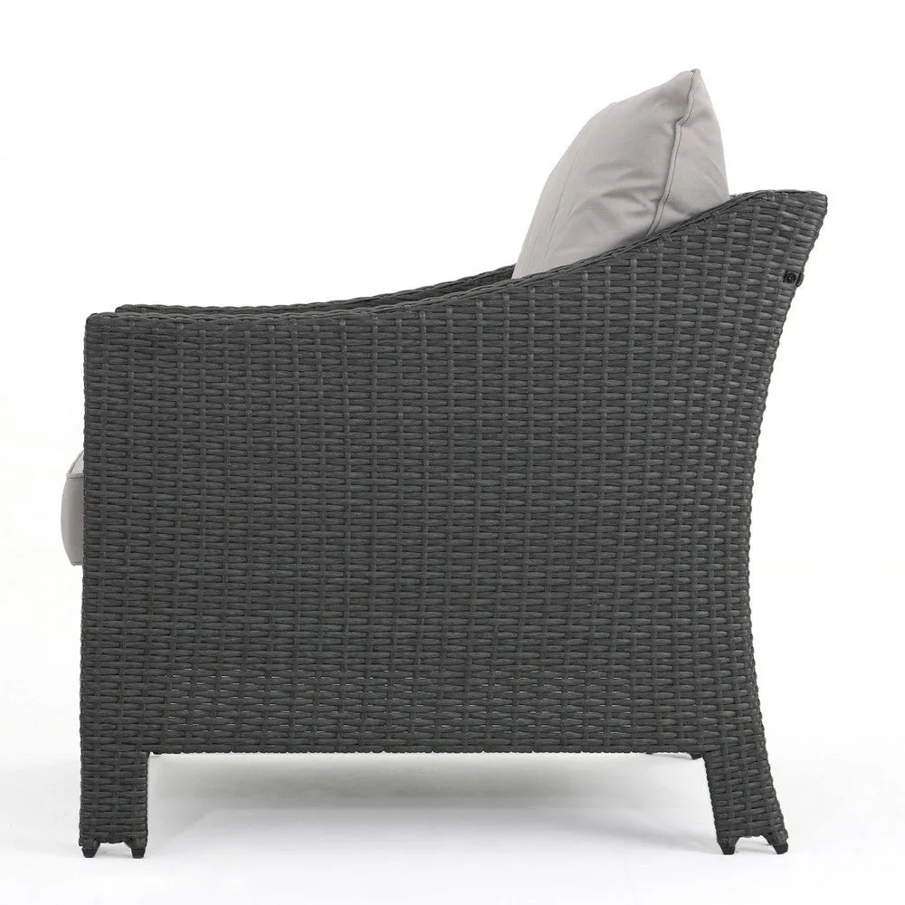 Annie Outdoor Accent Chair Set of 2, Silver, Cushions, Gray Rattan, Iron By Casagear Home