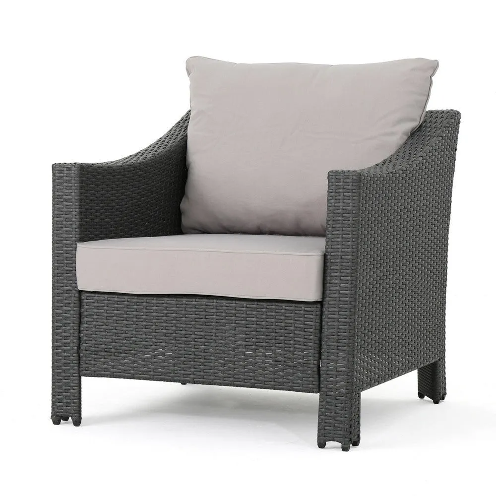 Annie Outdoor Accent Chair Set of 2, Silver, Cushions, Gray Rattan, Iron By Casagear Home