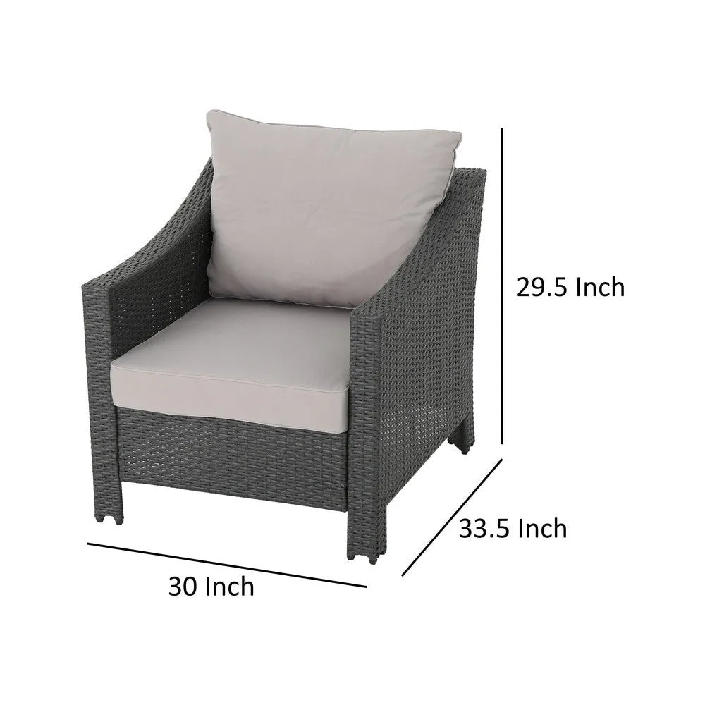 Annie Outdoor Accent Chair Set of 2, Silver, Cushions, Gray Rattan, Iron By Casagear Home