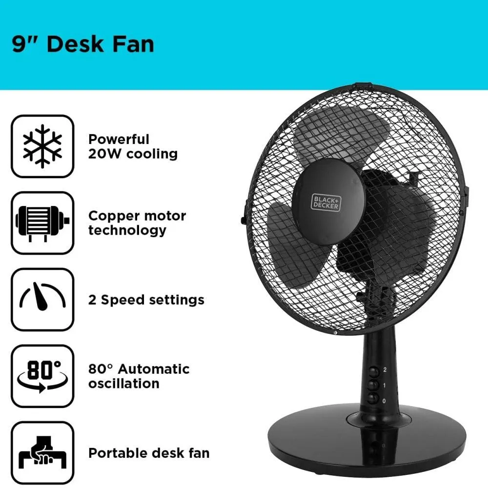 Black   Decker 9" Black 20W Desk Fan