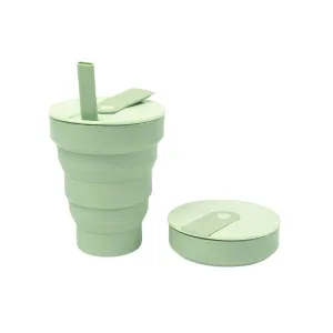 Collapsible Silicone Cup   Straw Sage Green 16oz