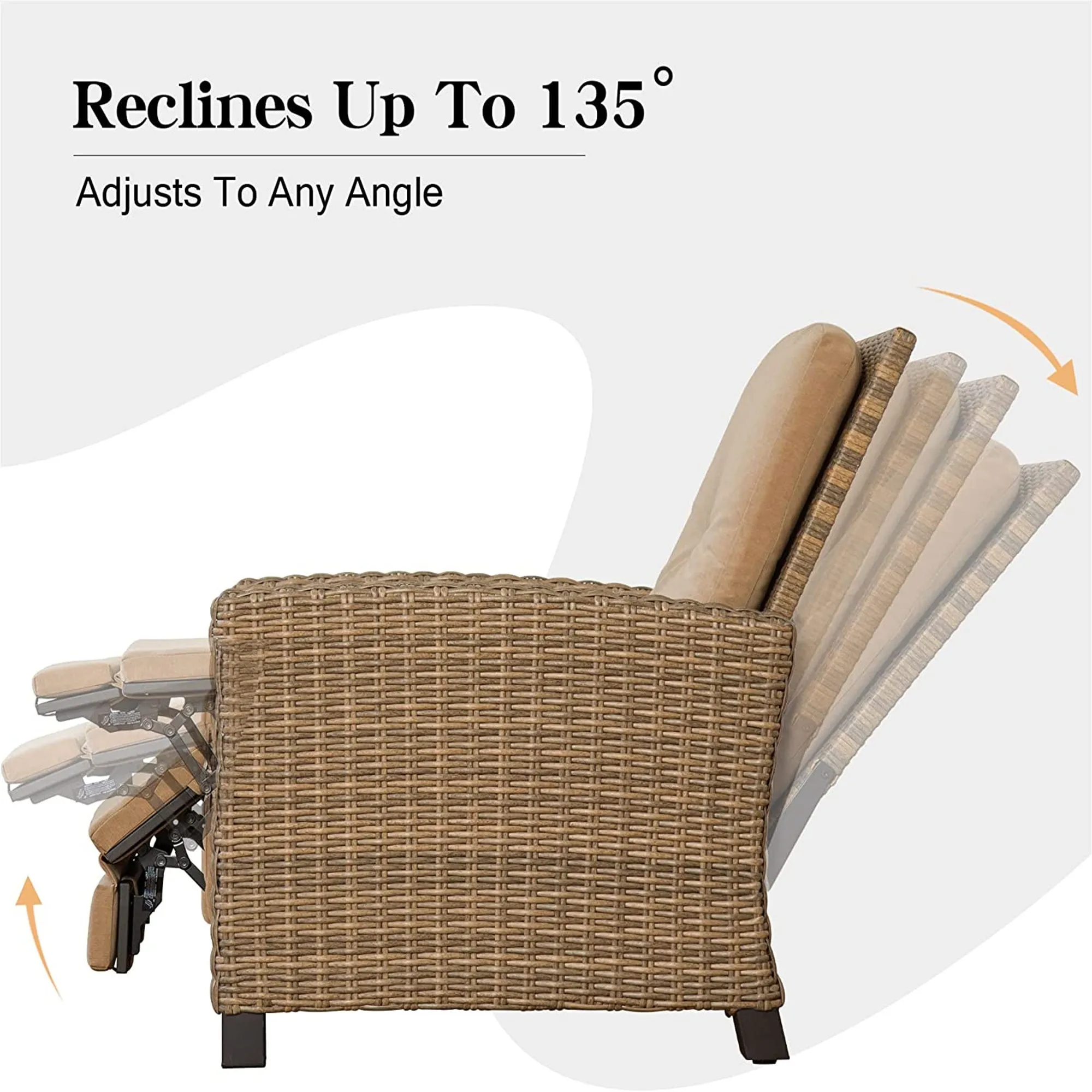 Devan Wicker Reclining Patio Chair - Khaki Cushion