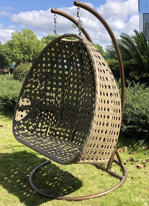 Duoyes Wicker Outdoor Swing Bed, Swing Double Hammock in Steel Frame with Cushions