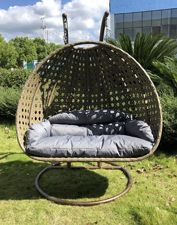 Duoyes Wicker Outdoor Swing Bed, Swing Double Hammock in Steel Frame with Cushions