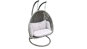 Duoyes Wicker Outdoor Swing Bed, Swing Double Hammock in Steel Frame with Cushions