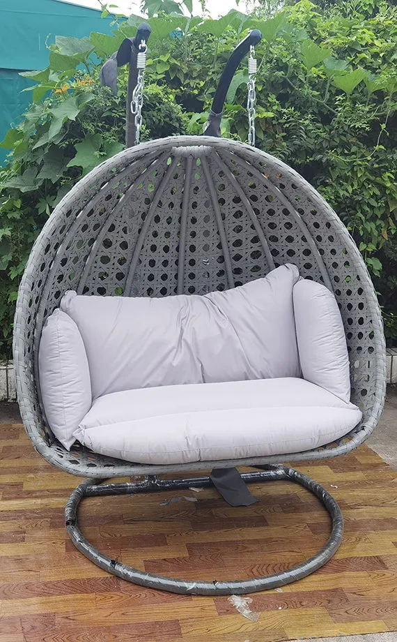 Duoyes Wicker Outdoor Swing Bed, Swing Double Hammock in Steel Frame with Cushions