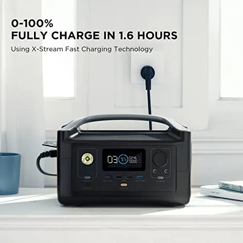 EF ECOFLOW RIVER 288Wh Portable Power Station,3 x 600W(Peak 1200W) AC Outlets & LED Flashlight, Fast Charging Silent Solar Generator (Solar Panel Optional) for Emergencies Home Outdoor Camping RV