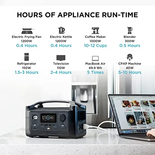 EF ECOFLOW RIVER 288Wh Portable Power Station,3 x 600W(Peak 1200W) AC Outlets & LED Flashlight, Fast Charging Silent Solar Generator (Solar Panel Optional) for Emergencies Home Outdoor Camping RV