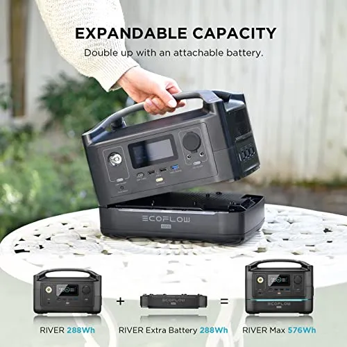 EF ECOFLOW RIVER 288Wh Portable Power Station,3 x 600W(Peak 1200W) AC Outlets & LED Flashlight, Fast Charging Silent Solar Generator (Solar Panel Optional) for Emergencies Home Outdoor Camping RV