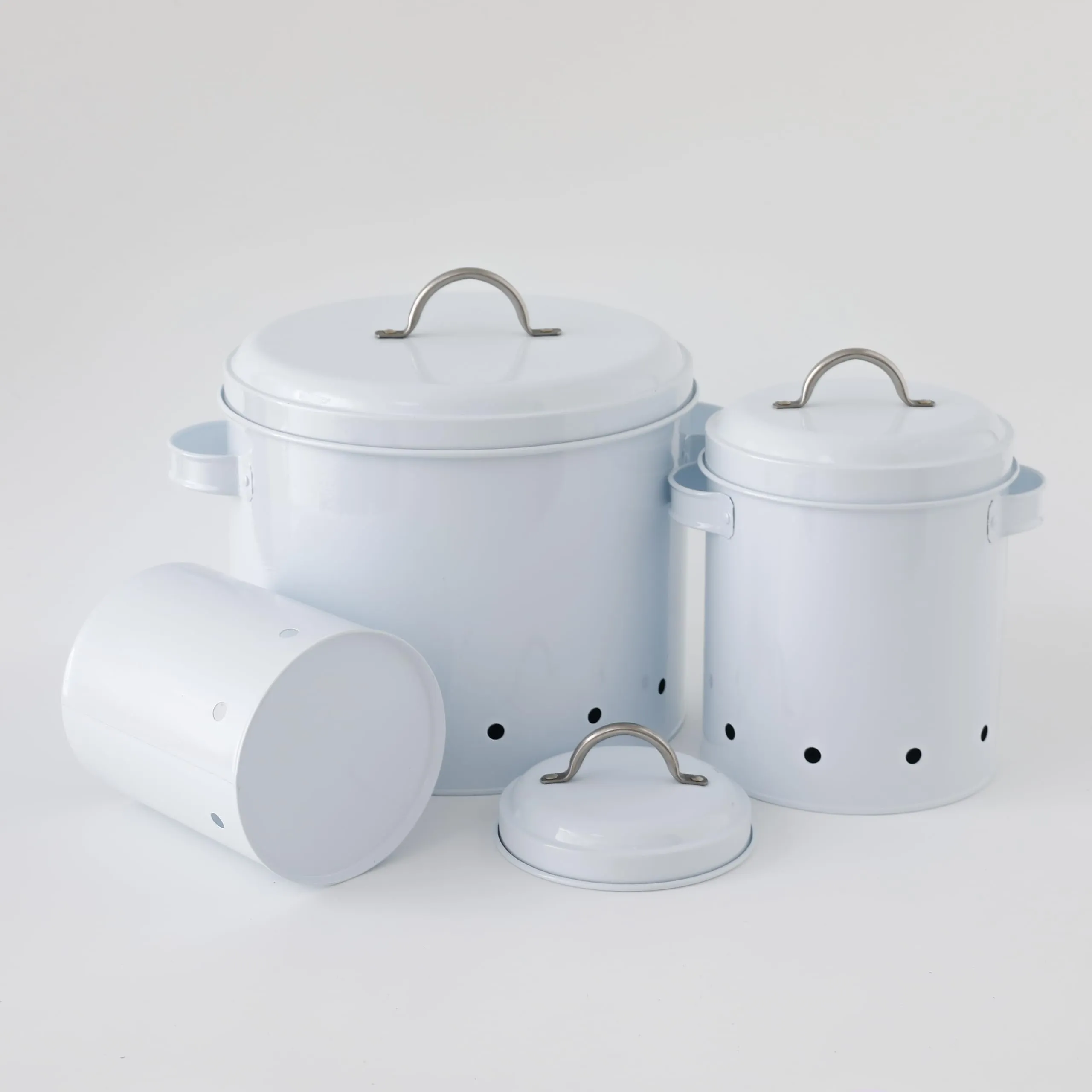 Ekhasa Onion Potato Garlic Storage Container For Kitchen With Lid (9.8L, 3.4L, 1.8L Set Of 3) Food Grade Container Storage Set Organisers Storage Box For Kitchen Vegetables Tin Boxes, White