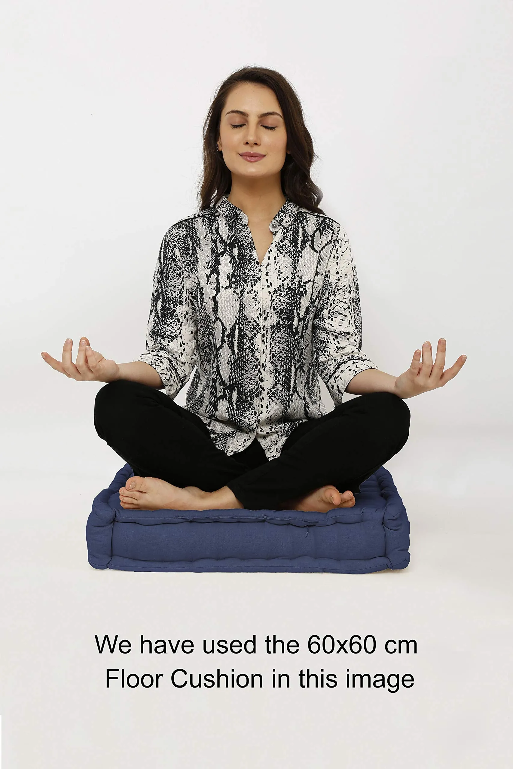 Encasa Homes Square Floor Cushions 50x50x10 cm - Scotch Blue - Solid Dyed Canvas with Micro-Fiber Filling Large Size for Seating Meditation Yoga Pooja Guests Living Room Bedroom