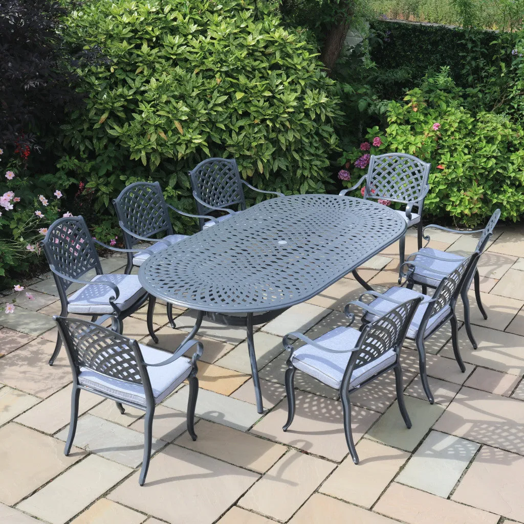 Fitzhenry - 8 Seat Set with Oval Table (Hammered Grey)