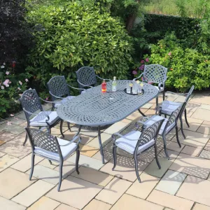 Fitzhenry - 8 Seat Set with Oval Table (Hammered Grey)