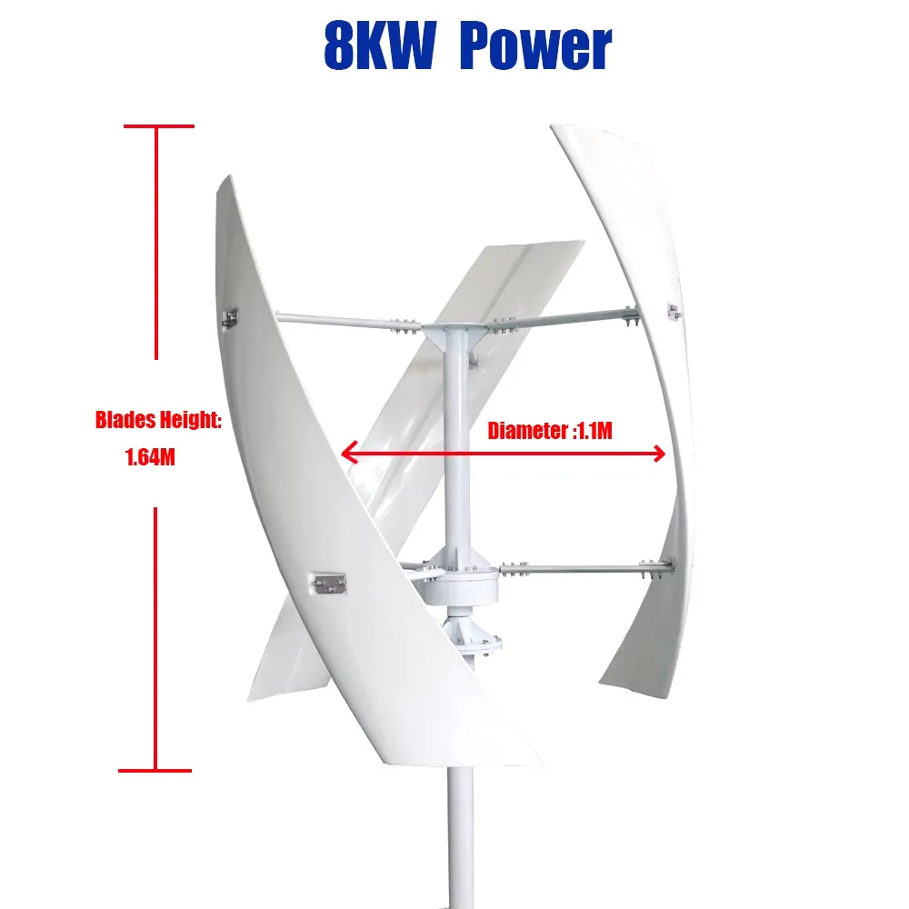 Free Energy 8000W 24V 48V 96V 220V Glass Fiber 3 Blade Vertical Wind Turbines Wind Generator Power Windmil with Controller