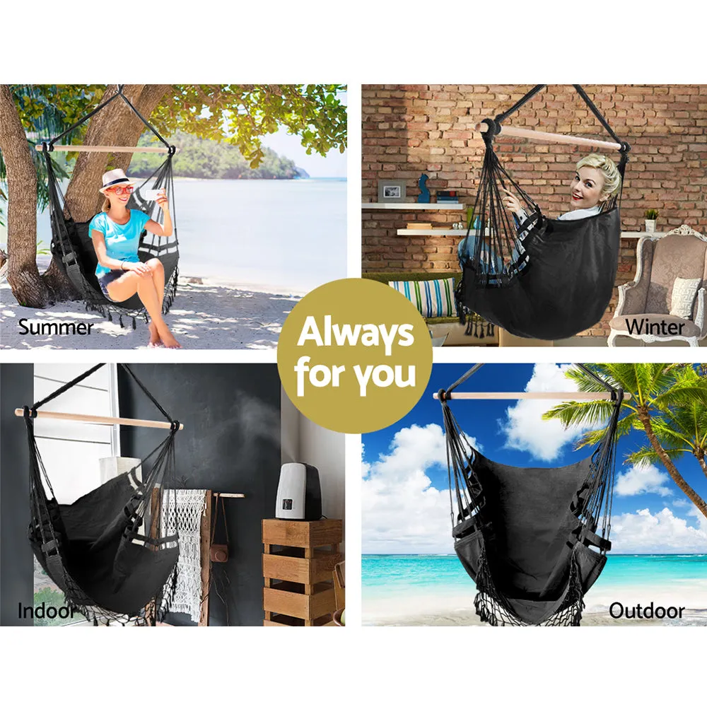 Hanging Hammock Chair Outdoor Swing Hammocks Tassel - Grey