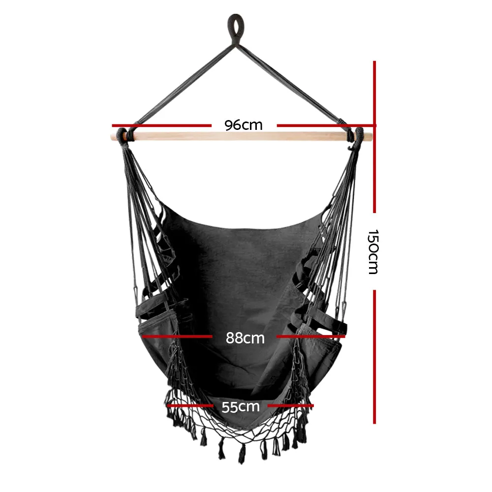 Hanging Hammock Chair Outdoor Swing Hammocks Tassel - Grey