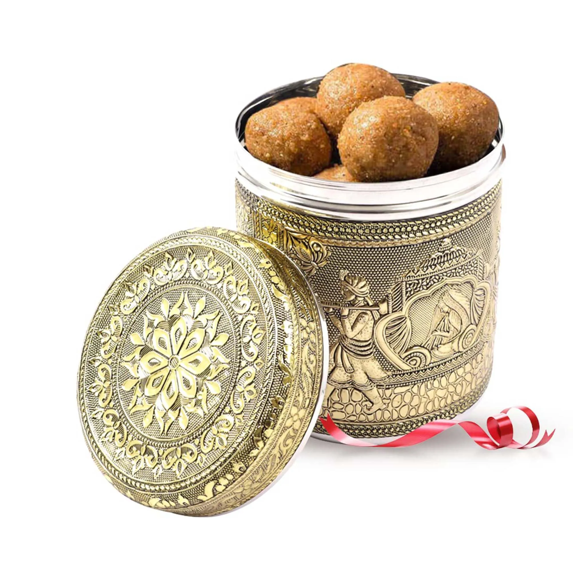 Kuber Industries 1600ml Ambrose Crafted Stainless Steel Containers for Kitchen with Lid | Aesthetic Multipurpose Storage Canister for Kitchen Organizer | Steel Dabba/Box for Home | Gold