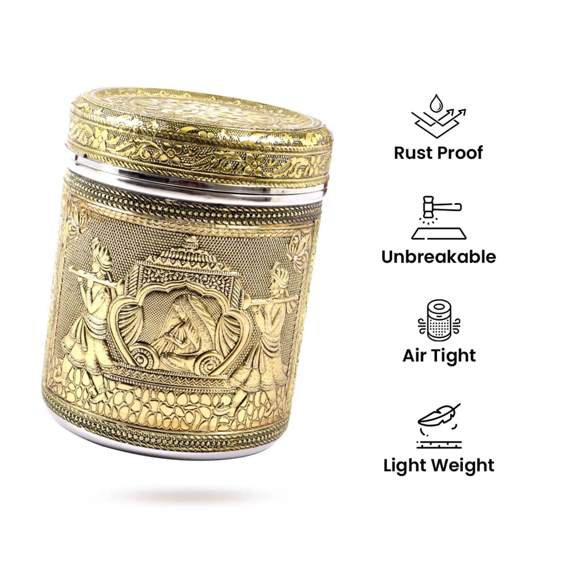 Kuber Industries 1600ml Ambrose Crafted Stainless Steel Containers for Kitchen with Lid | Aesthetic Multipurpose Storage Canister for Kitchen Organizer | Steel Dabba/Box for Home | Gold