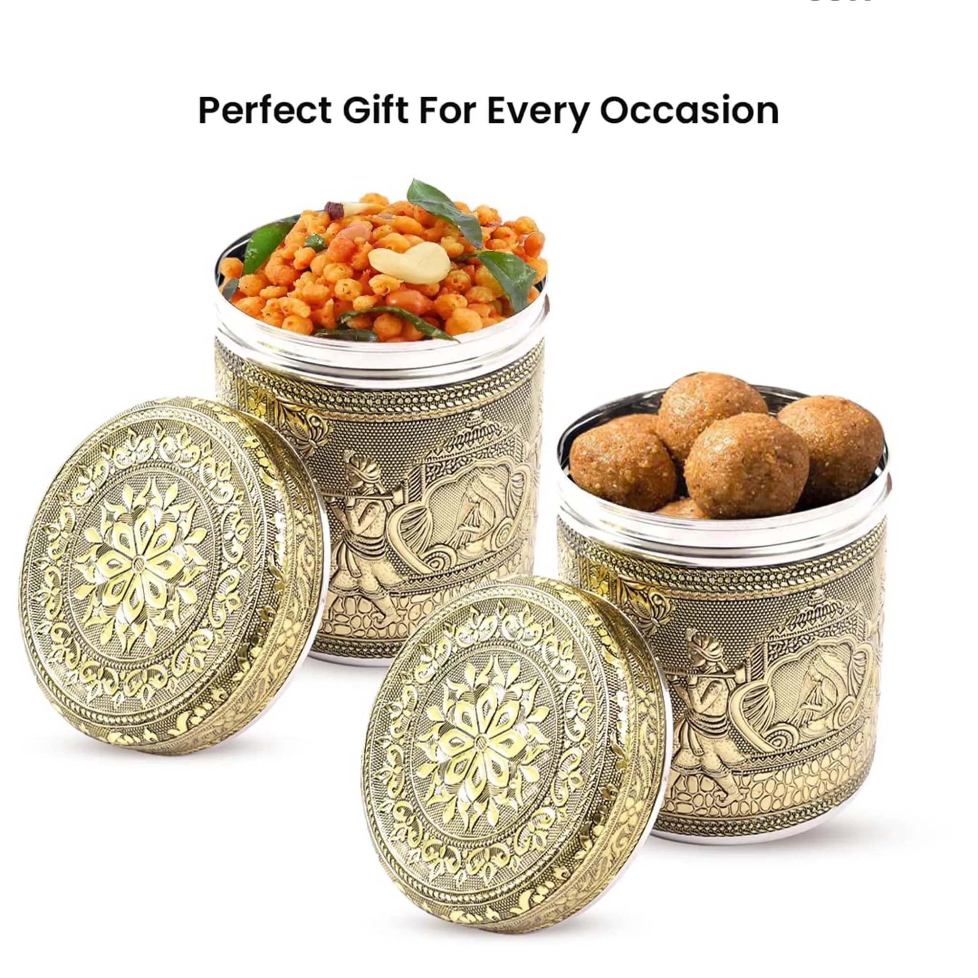 Kuber Industries 1600ml Ambrose Crafted Stainless Steel Containers for Kitchen with Lid | Aesthetic Multipurpose Storage Canister for Kitchen Organizer | Steel Dabba/Box for Home | Gold