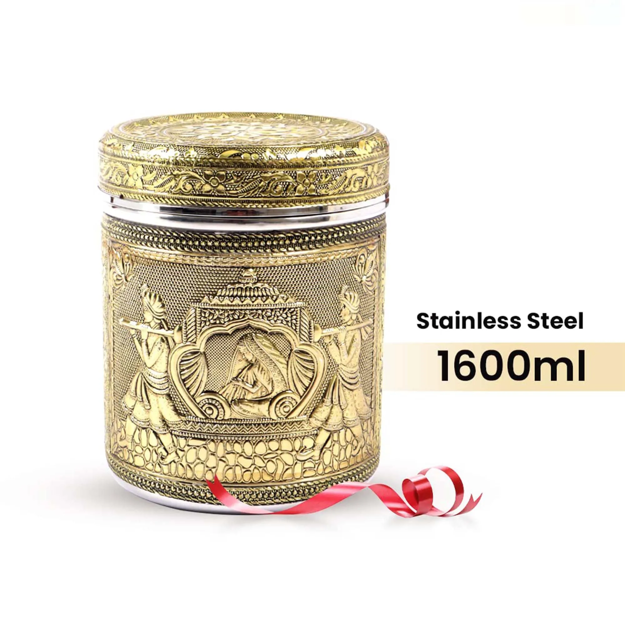 Kuber Industries 1600ml Ambrose Crafted Stainless Steel Containers for Kitchen with Lid | Aesthetic Multipurpose Storage Canister for Kitchen Organizer | Steel Dabba/Box for Home | Gold