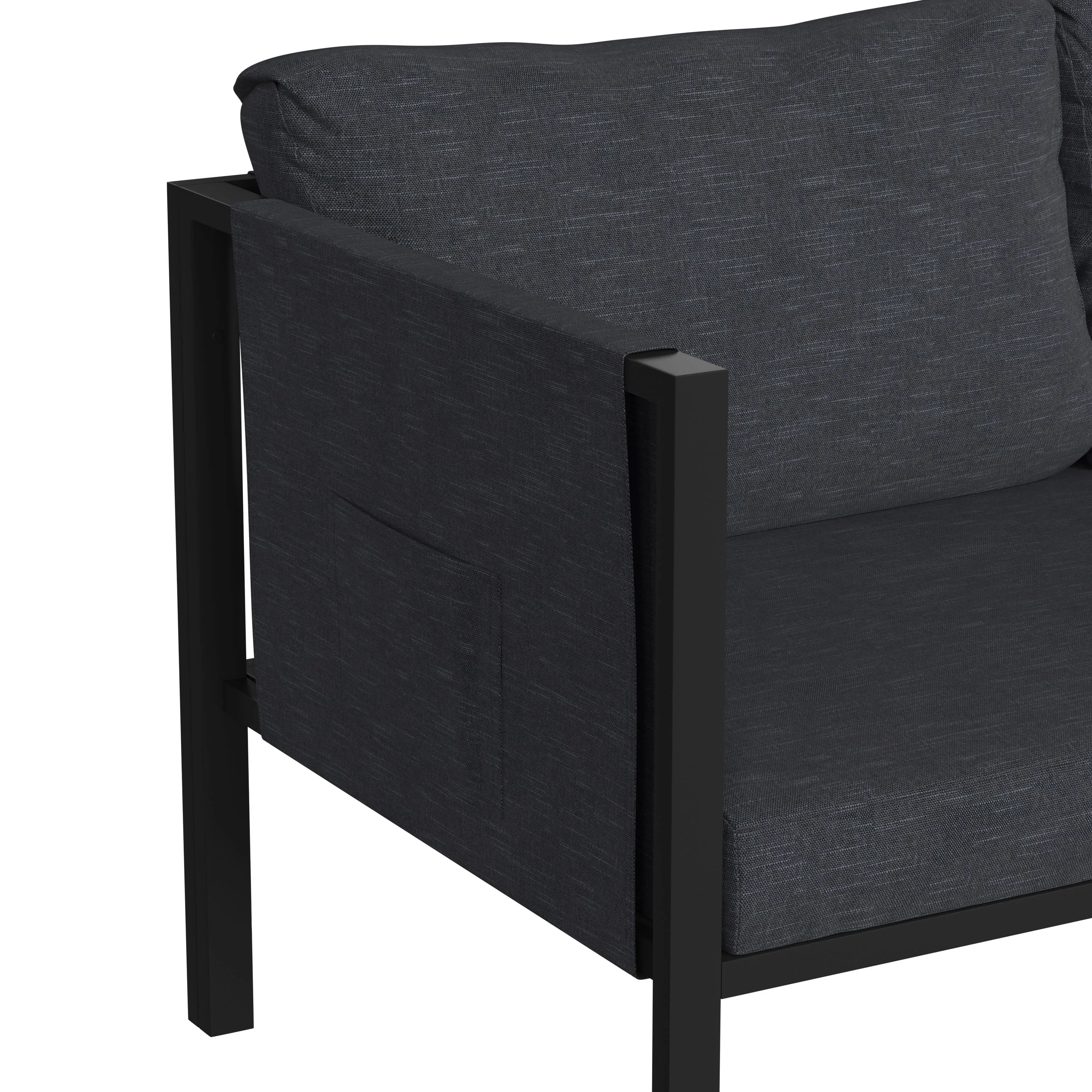 Lea Indoor/Outdoor Loveseat with Cushions - Modern Steel Framed Chair with Storage Pockets