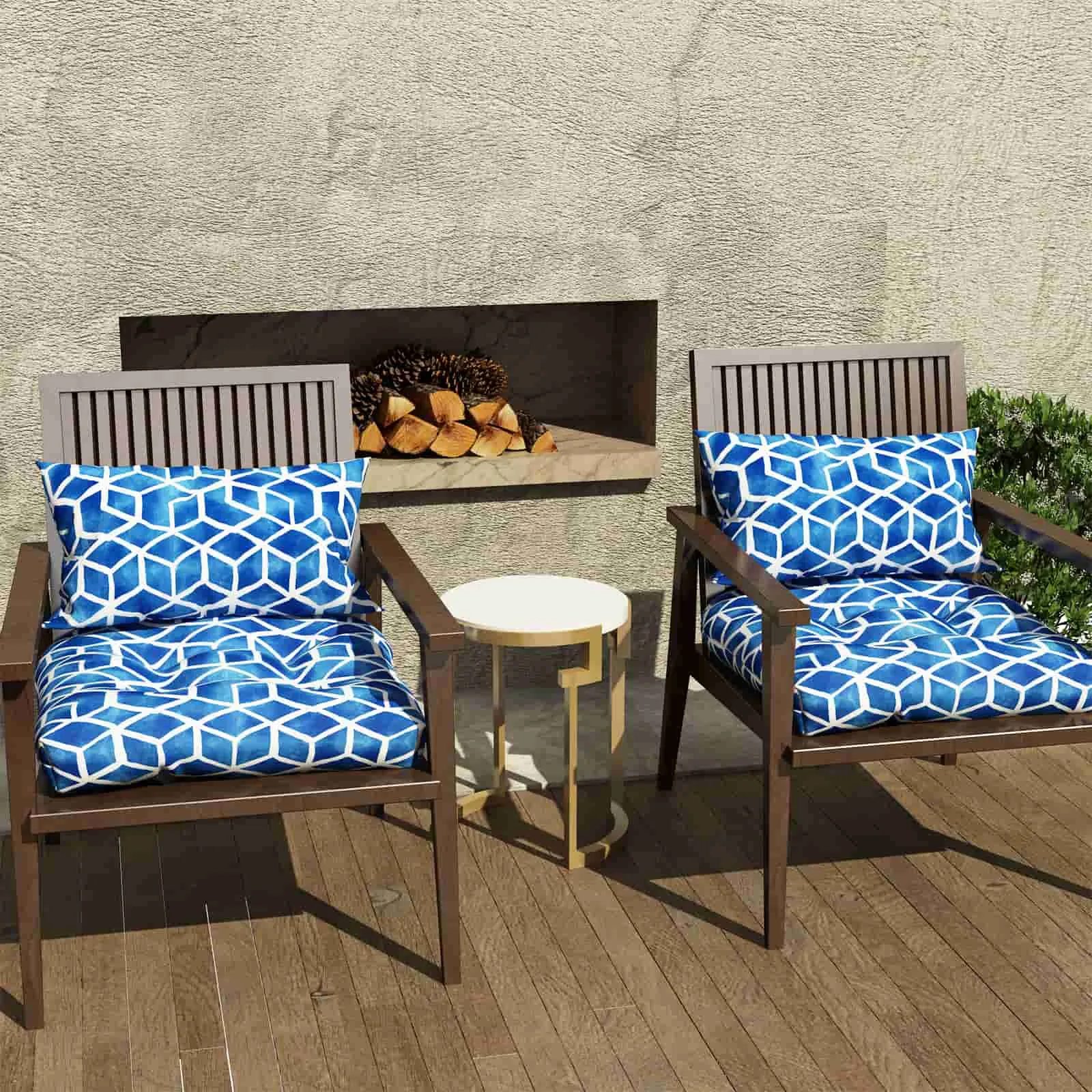 LVTXIII Outdoor U-Shape Tufted Seat Cushions 19”x19”x5”Blue Cube （Set of 2）