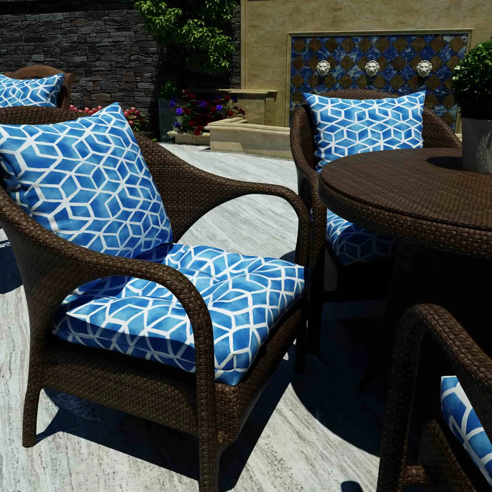 LVTXIII Outdoor U-Shape Tufted Seat Cushions 19”x19”x5”Blue Cube （Set of 2）