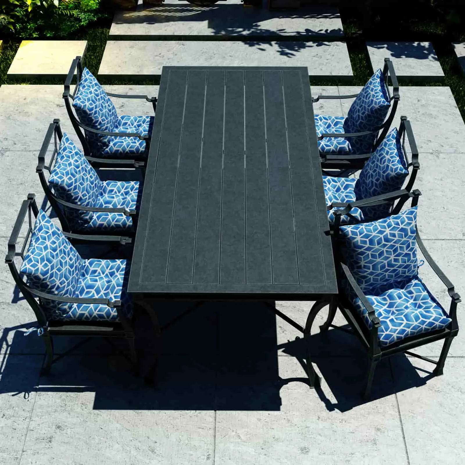 LVTXIII Outdoor U-Shape Tufted Seat Cushions 19”x19”x5”Blue Cube （Set of 2）