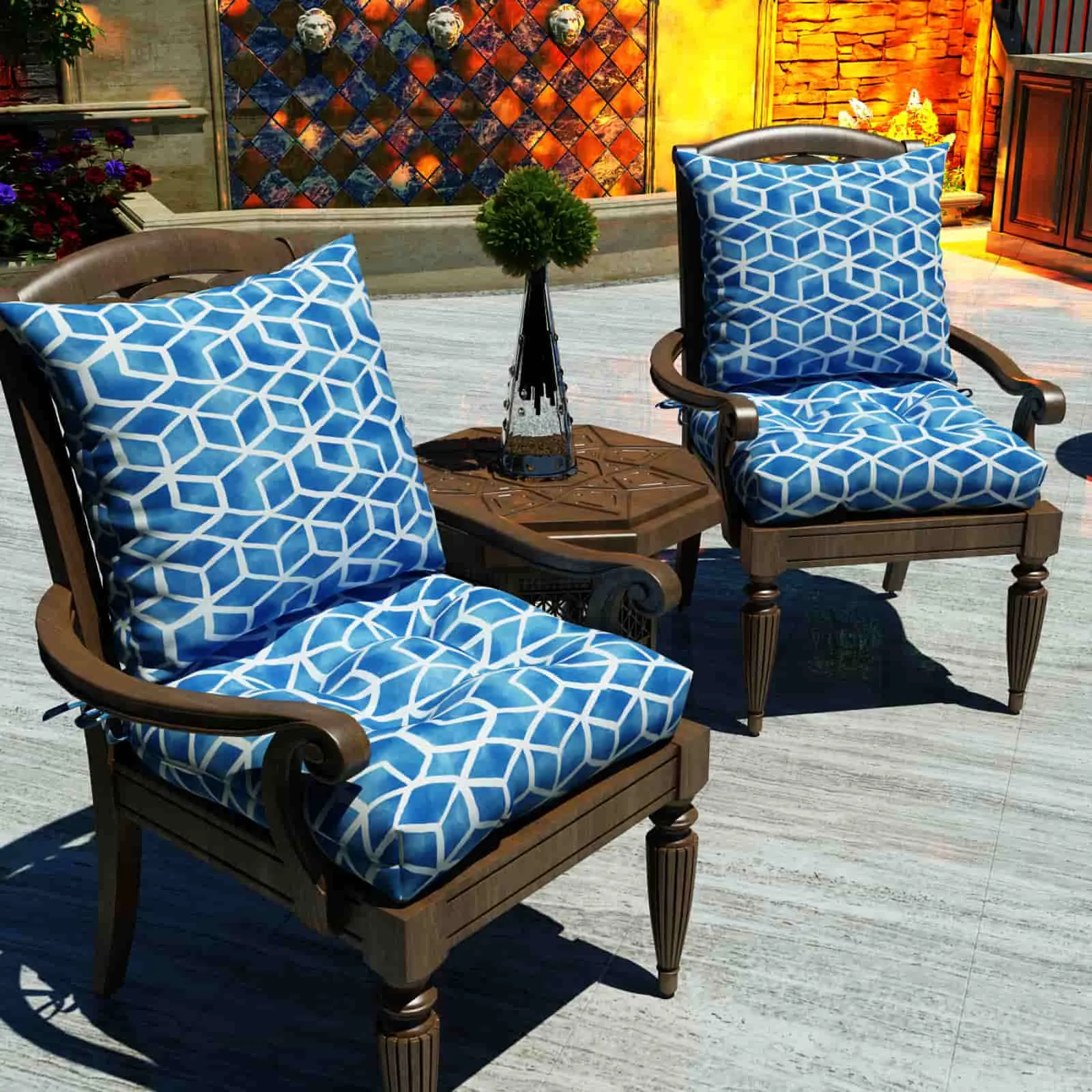 LVTXIII Outdoor U-Shape Tufted Seat Cushions 19”x19”x5”Blue Cube （Set of 2）
