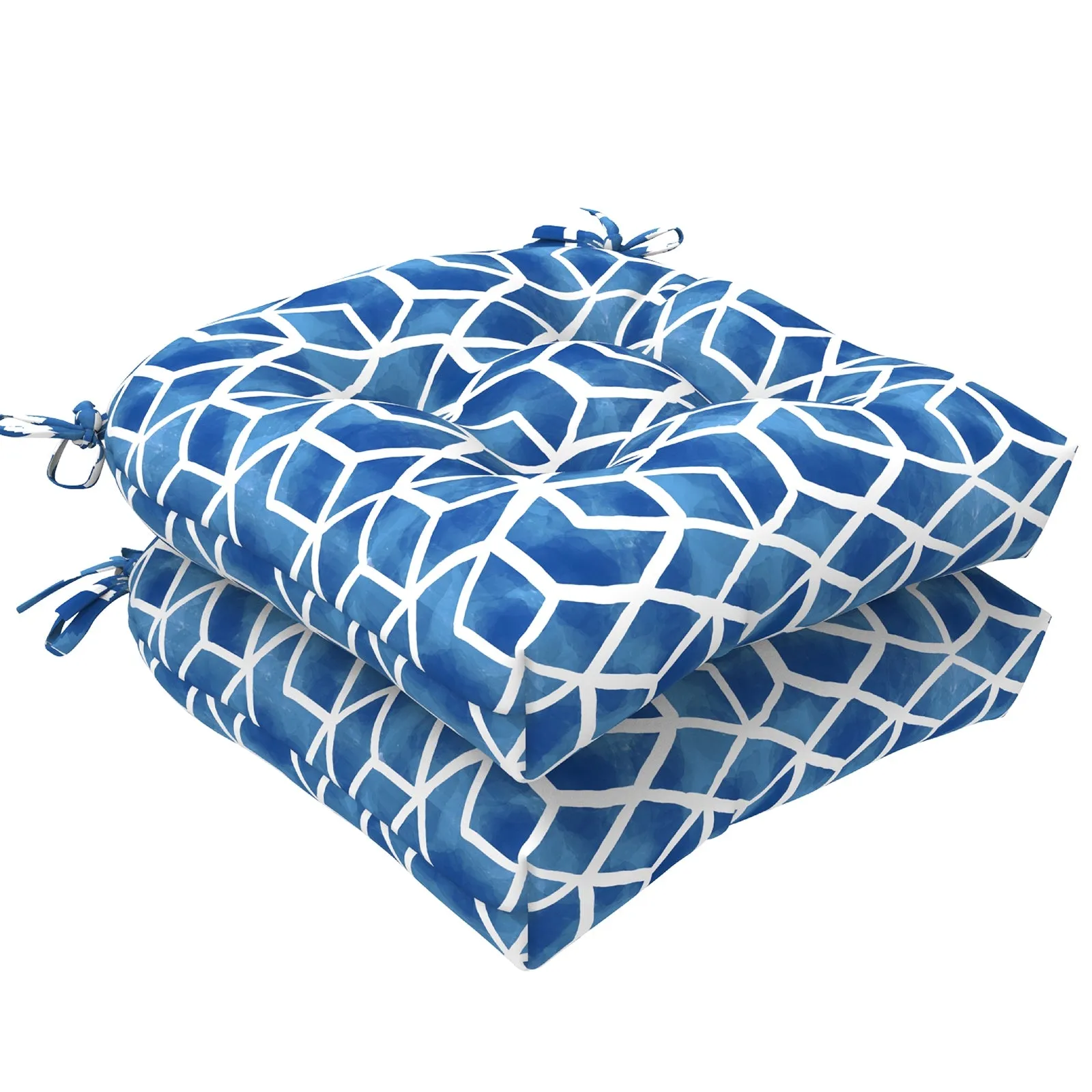 LVTXIII Outdoor U-Shape Tufted Seat Cushions 19”x19”x5”Blue Cube （Set of 2）