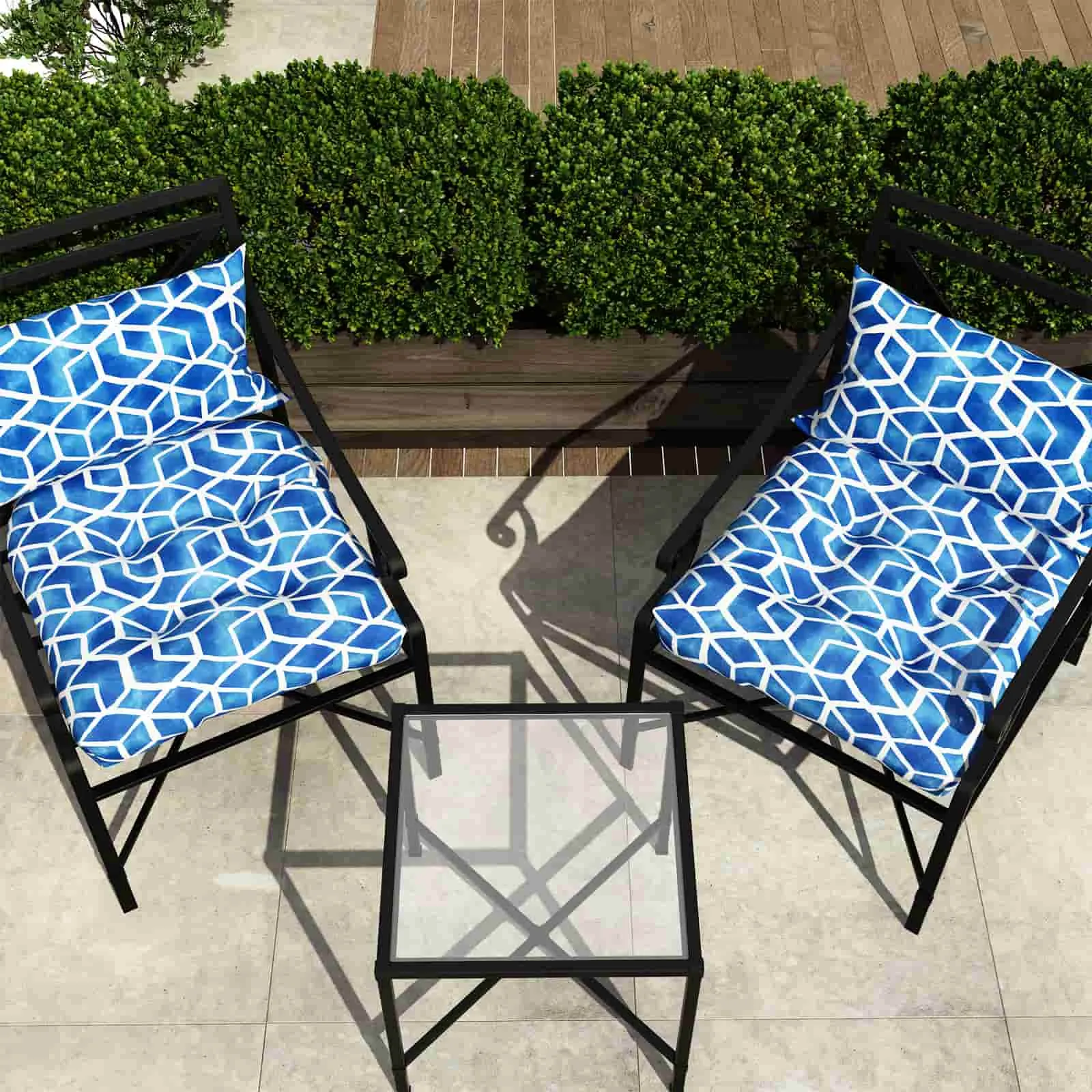 LVTXIII Outdoor U-Shape Tufted Seat Cushions 19”x19”x5”Blue Cube （Set of 2）