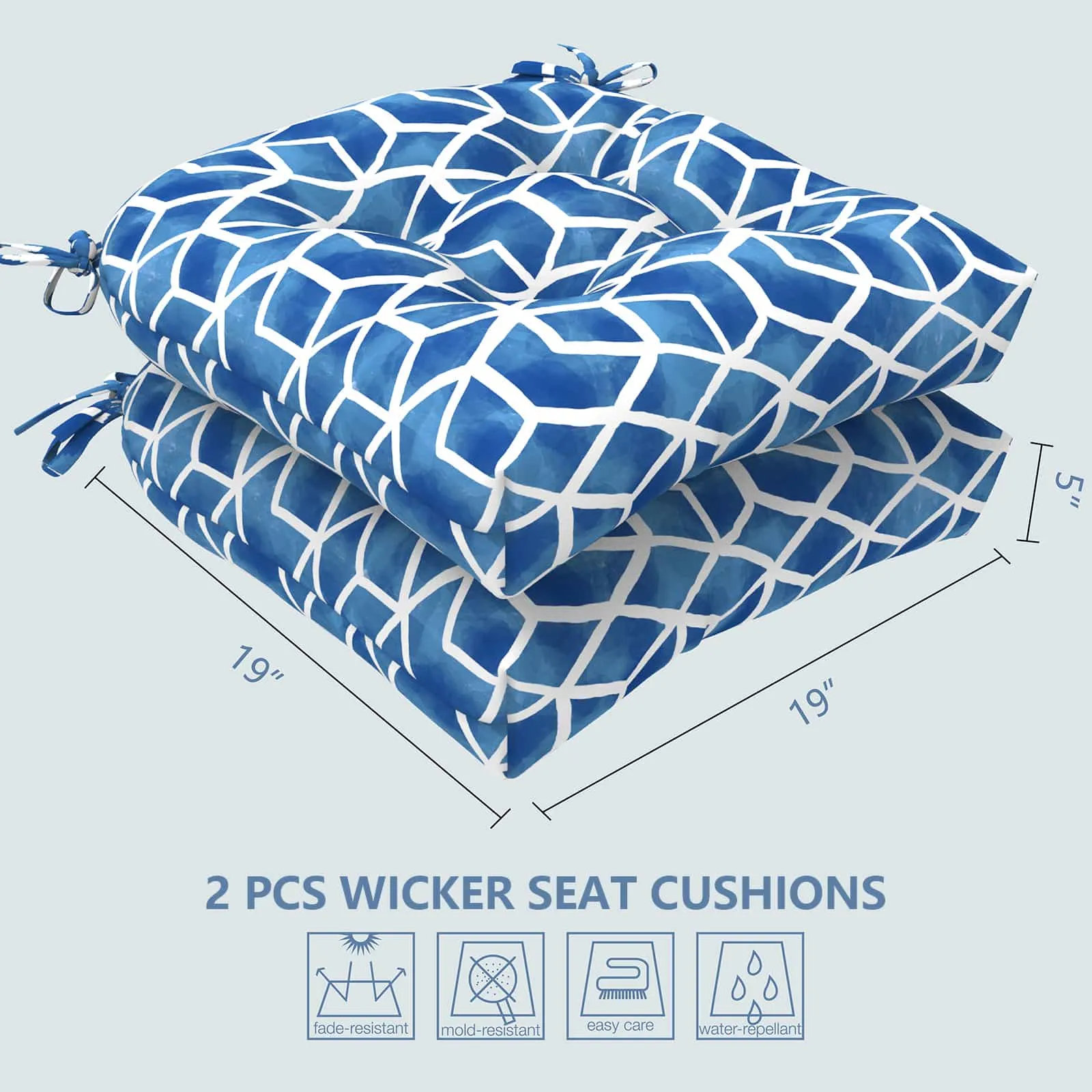 LVTXIII Outdoor U-Shape Tufted Seat Cushions 19”x19”x5”Blue Cube （Set of 2）