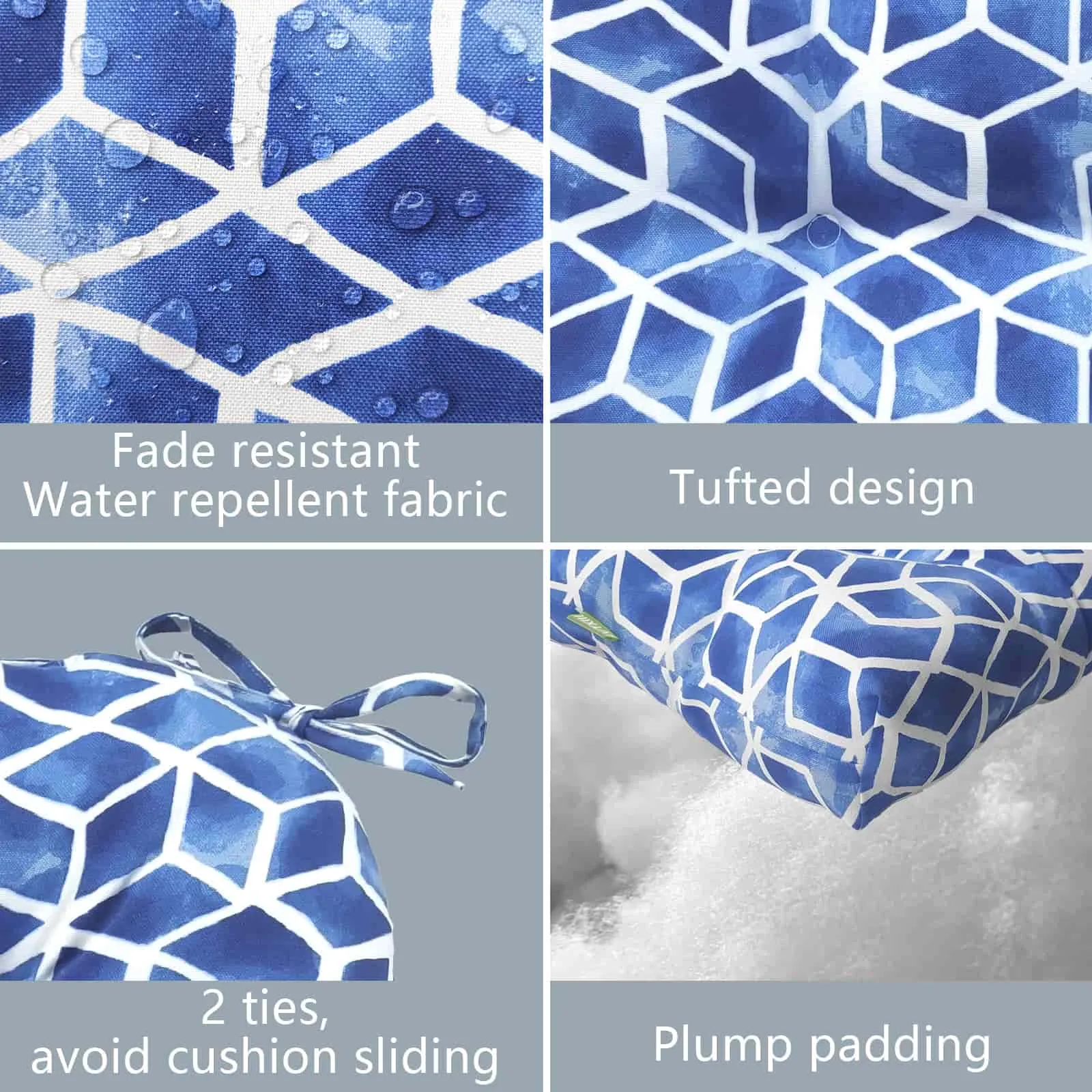 LVTXIII Outdoor U-Shape Tufted Seat Cushions 19”x19”x5”Blue Cube （Set of 2）