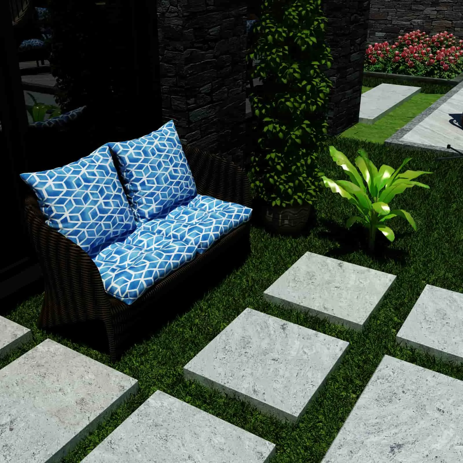 LVTXIII Outdoor U-Shape Tufted Seat Cushions 19”x19”x5”Blue Cube （Set of 2）