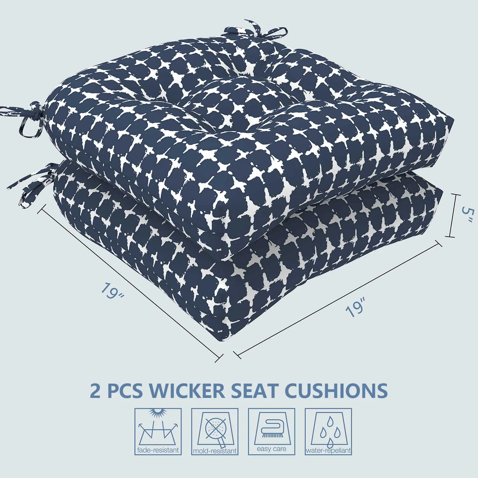 LVTXIII Outdoor U-Shape Tufted Seat Cushions 19”x19”x5" Tie-dye Navy （Set of 2）