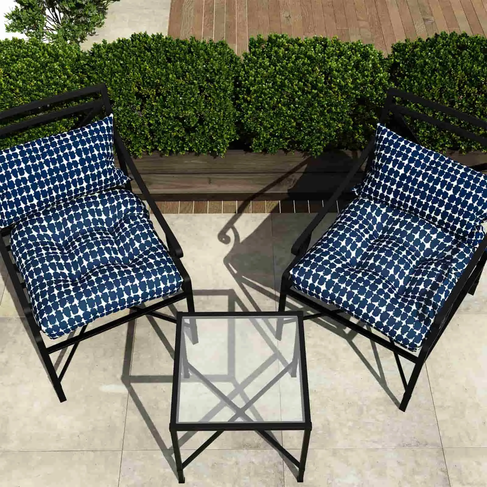 LVTXIII Outdoor U-Shape Tufted Seat Cushions 19”x19”x5" Tie-dye Navy （Set of 2）