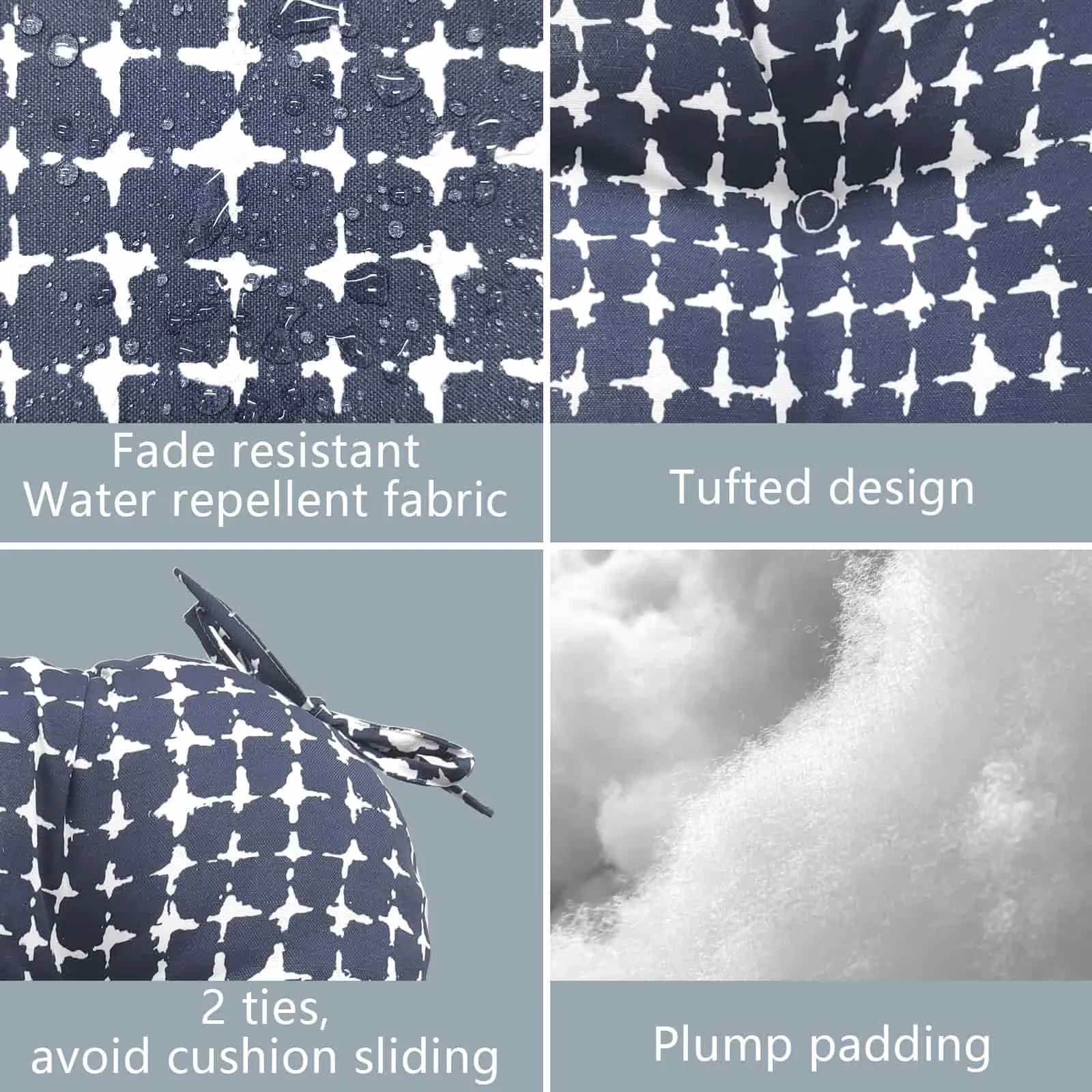 LVTXIII Outdoor U-Shape Tufted Seat Cushions 19”x19”x5" Tie-dye Navy （Set of 2）