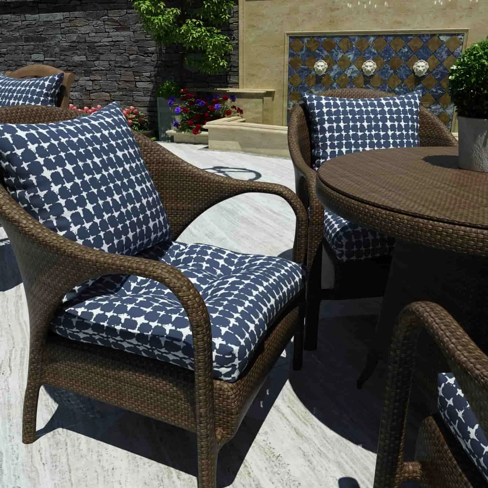 LVTXIII Outdoor U-Shape Tufted Seat Cushions 19”x19”x5" Tie-dye Navy （Set of 2）