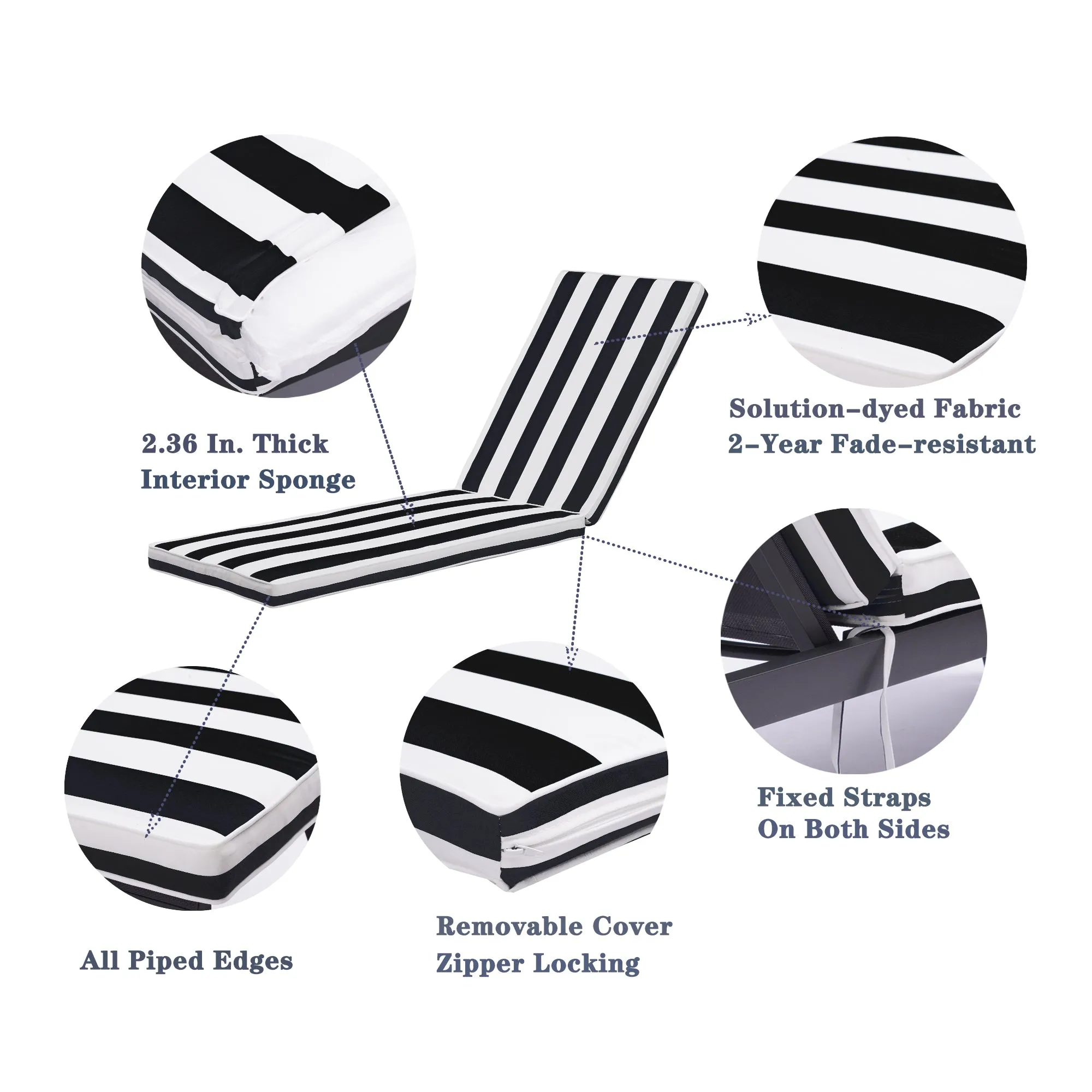 Lyons Outdoor Lounge Chair Cushion Replacement (Set of 2) - Black White