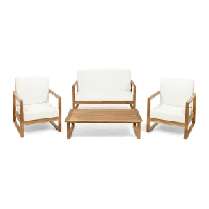 Marlee Outdoor Acacia Wood 4 Seater Chat Set with Coffee Table