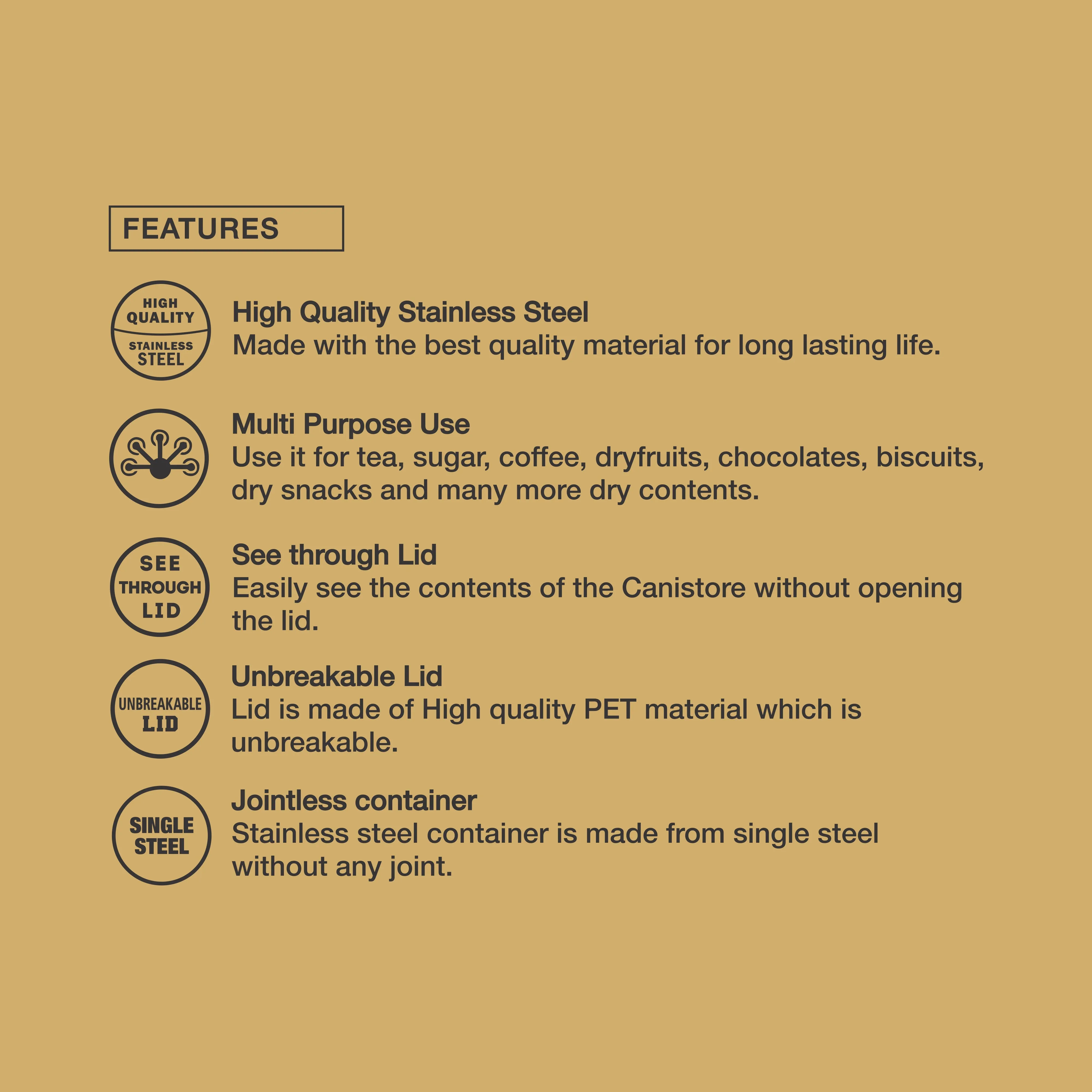 NanoNine Royale Canistore 700ml X 2 Gift Set Single Wall Stainless Steel Single Storage Container Capacity (Set of 2pc)
