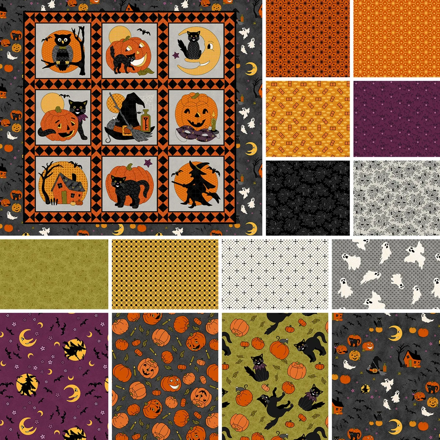 No Tricks, Just Treats | Gray/Orange 36" Block Panel by Hannah West for Henry Glass
