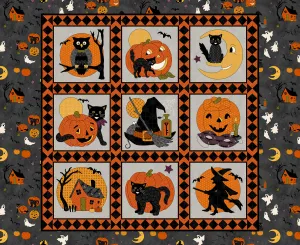 No Tricks, Just Treats | Gray/Orange 36" Block Panel by Hannah West for Henry Glass