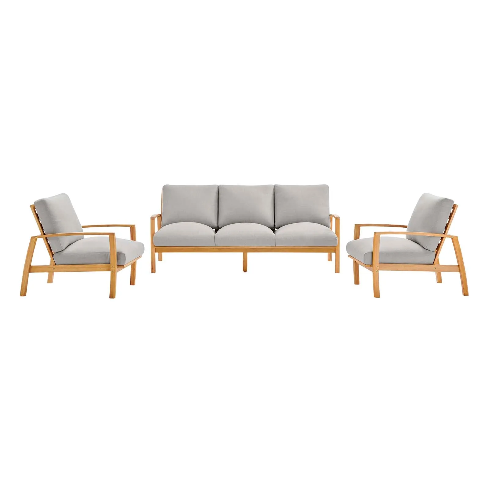 Orlean  3 Piece Outdoor Patio Eucalyptus Wood Set in Natural Light Gray