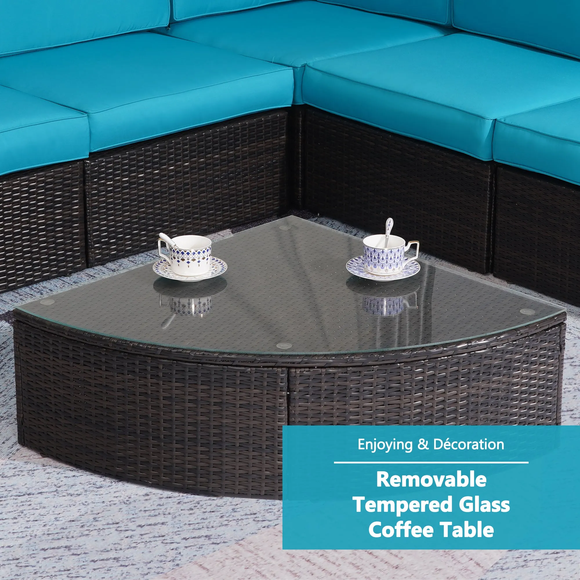 Outdoor Patio Furniture Sets, 6-Piece Patio Sectional Furniture Set, All-Weather Rattan Wicker Patio Sofa Chair, Blue